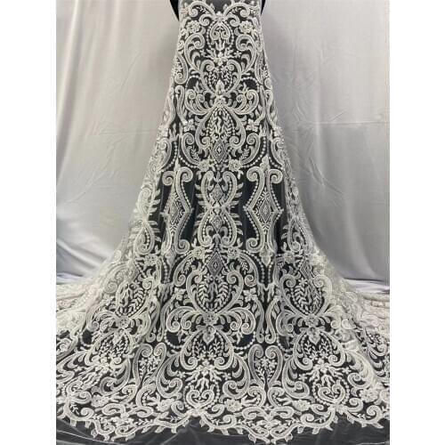 MIQIER High Quality African Nigerian Tulle Lace Fabric Sequins Net Cloth Embroidered Wedding Party Dress Lates Beads 3D Solid