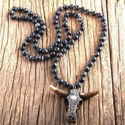 RH Fashion Boho Jewelry Empire Stones Long Knotted Bull Head Pendant Necklaces Dropship