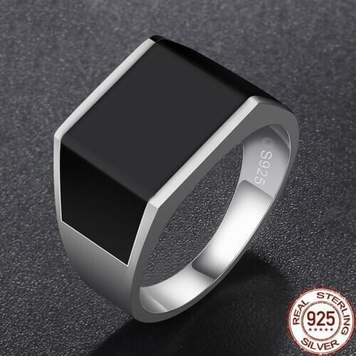 Mens ring 100% real 925 Sterling Silver colour Ring Retro smooth face Middle East popular Domineering Ring for man Fine