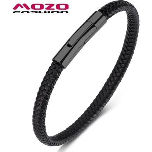 Men Bracelet Fashion Punk Jewelry Braided Leather Women Handmade Classic Bangles Trendy Stainless Steel Clasp Wrist Band