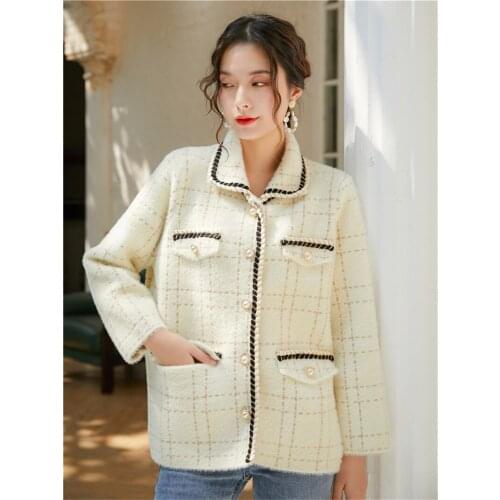 2020 New Fashion Women Elegant Cashmere Sweaters Thick Warm Soft Knitted Cardigan Jacket Female Winter Pearl Button Knit Coats