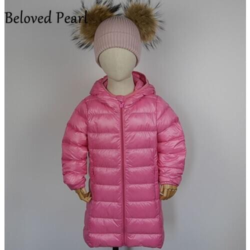 3-8Y Kids Ultra-Light Long Down Jacket for Boys & Girls 90% White Duck Down Coat Autumn Winter Kids Hooded Parkas Outwear