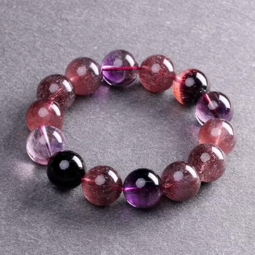 Genuine Natural Super 7 Seven Crystal Melody Stone Round Beads Women Healing Stone Charm Bracelet 15mm AAAAA