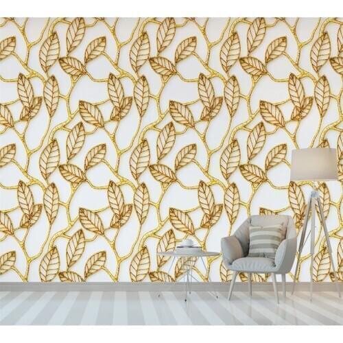 Custom 3D wallpaper mural Nordic minimalist golden leaves bedroom background wall
