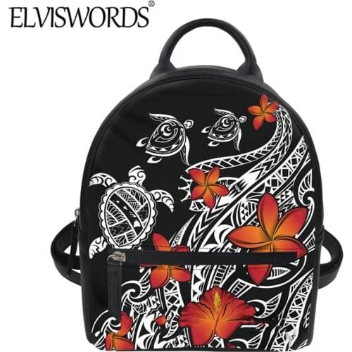ELVISWORDS Women Fashion Mini PU Backpack Polynesian Pohnpei Tribal Print Luxury Leather Shoulder Pack Female Casual Travel Bag