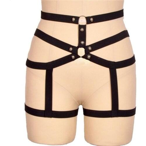 Sexy Hollow Bandage Garter Belts Leg Harness BDSM Fetish Restraint Cage Goth Clothing Women Punk Body Harness Belt Edgy Clothes