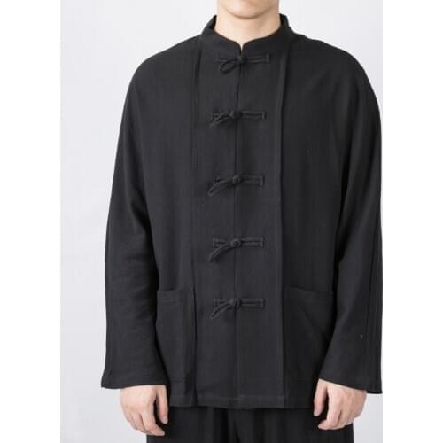 Chinese Traditional Retro Coat Man Autmn Long Sleeve Tang Suit Mandarin Collar Buckle Jacket Oriental Cotton Kung Fu Shirt 10773