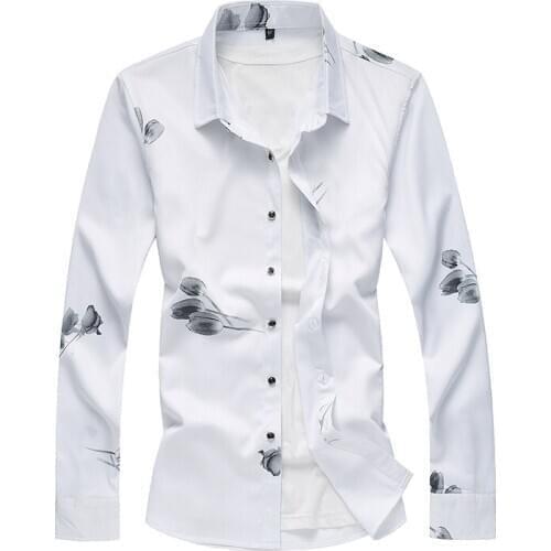 Plus size m-7xl (bust 136cm) Large size mens 2018 spring new mans shirt Korean Slim print long-sleeved shirts Fashion male top