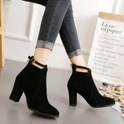 Women Buckle Ladies Belt Faux Warm Boots Ankle Boots High Heels Martin Shoes Woman Warm Boots dfv56