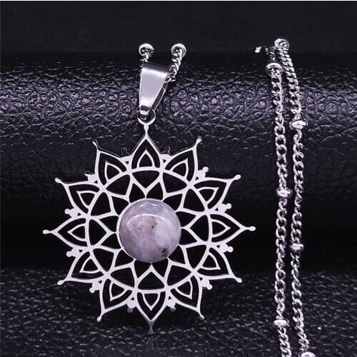Bohemia Flower Flash Stone Stainless Steel Charm Necklace Women Silver Color Statement Necklace Jewelry colier femme N4322S04