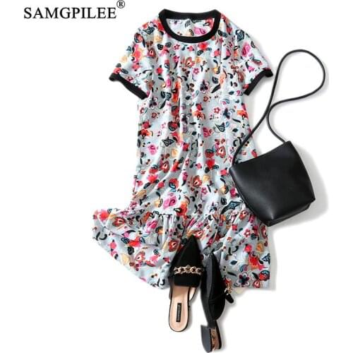 Women Clothing Summer 2021 Casual Dress A-line Print Short Sleeve Plus Size Women Natural O-neck Summer Dress For Women Vadim