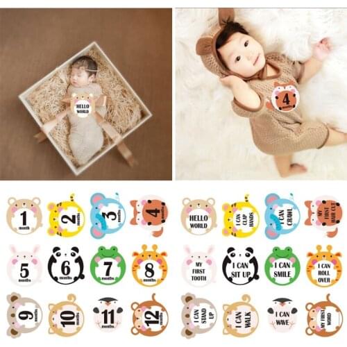 12 Pcs Cartoon Months Cards Skills Cards Memorial Stickers Newborn Photography Props Memory Recording Milestone Stickers