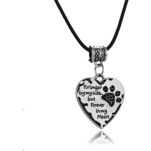 24PC/Lot No Longer By My Side Heart Pendant Necklace Crystal Pet Claw Paws Leather Rope Jewelry Women Family Friends Collar Gift