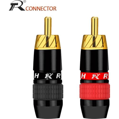 2Pcs/1Pair Smooth Black Gold Plated RCA Connector RCA male plug adapter Video/Audio Wire Connector Support 6mm Cable black&red