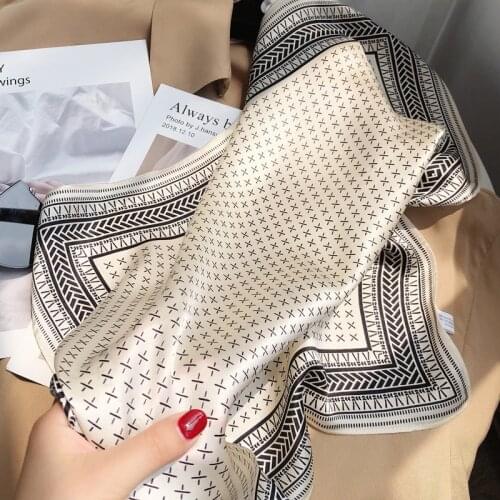 53cm Women Silk Scarves For Hair Fashion Print Kerchief Neck Scarfs For Ladies Square Headband Bandana Head Bag Scarves Dropship