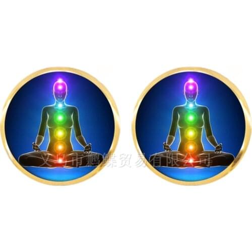 7 Chakra Reiki Healing Stud Earrings Buddha Yoga Meditation Pendant Spiritual Om Symbol Indian Jewelry For Women Girls