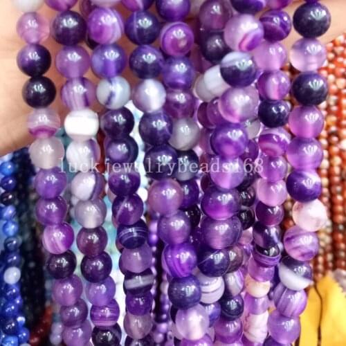 Free Shipping Fashion Jewelry 6mm Beautiful Purple Stripes Carnelian Round Loose Beads 15" FG7126