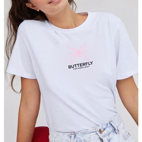 BLINGPAW BUTTERFLY TECHNOLOGY Letters Print T Shirt for Women Female Tops & Tees White Cotton Funny T-Shirts