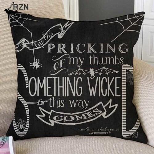Black Crow Letter Print Halloween Decoration Sofa Cotton Linen Throw Pillow Case Treat or Trick Cartoon Spider Cushion Cover