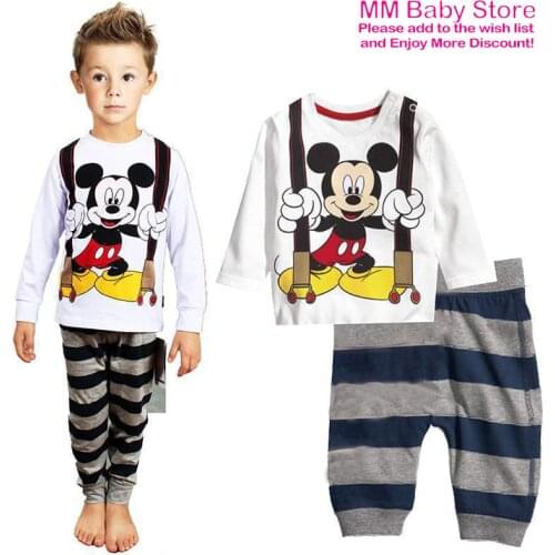 Children Boys Girls Sleepwear Baby Nightwear Pyjamas Kids Homewear Mickey Cartoon Full Sleeve Cotton Baby Girls Pajamas Sets