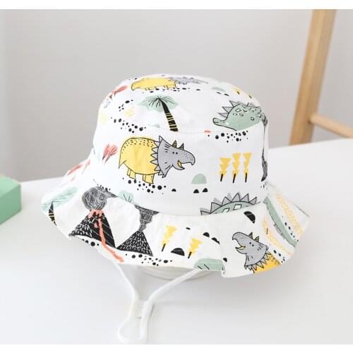Cartoon Dinosaur Animal Printed Kids Hat Cap Foldable Children Fishermans Hat Boys Girls Outdoor Sunshade Sun Caps Casquette