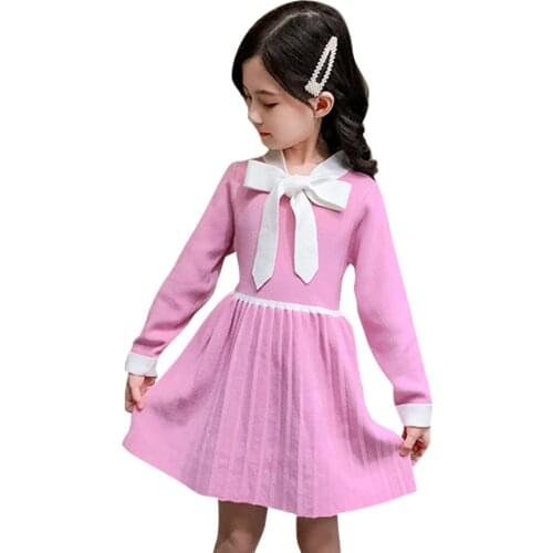 Kids Dresses For Girls Big Bow Girls Sweater Dress Spring Autumn Children Knitted Dress Teenage Girl Costume 6 8 10 12 14