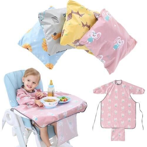 Baby Long Sleeve Bib Set With Adjustable Buckle One-piece Baby Bib Coverall With Tablecloth For 6-36 Months Baby