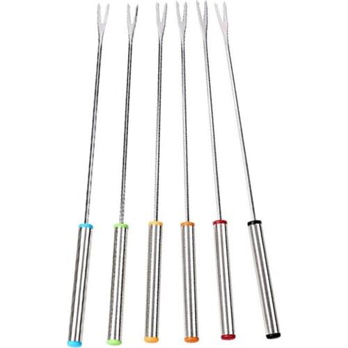 Ellenmar 6pcs Stainless Steel Chocolate Fork Hot Pot Forks Cheese Fruit Dessert Fork Fondue Melting Skewer Kitchen Tools