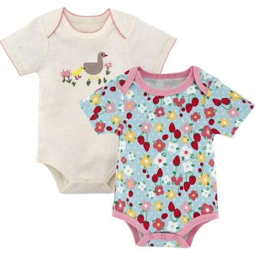 Kavkas Kids Clothes Summer 100%Cotton 2-Piece Set Floral Printing Girl Short Sleeve Rompers Playsuits coisas de bebe