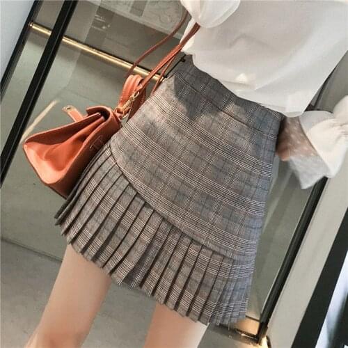 Spring Autumn Winter Plaid Short Pleated Skirt A-line High Waist Vintage Bodycon Skirt Mini Skirt Women mujer faldas