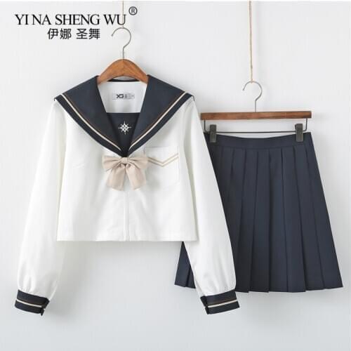 Japanese School Uniform Set Girls High Waist Pleated Short Skirts Cosplay Sailor Women Uniform Long Sleeve Top JK School Uniform