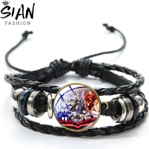 SIAN Black Clover Man Women Leather Bracelets Cartoon Pattern Adjustable Size Gift For Anime Lovers Boy Girls Jewelry Souvenir