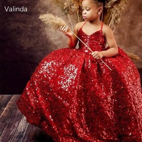 Red Sequin Girl Pageant Dresses Formal Occasion Pageant Birthday Gowns Kids Clothing Couture