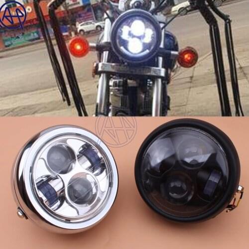 Round Retro Vintage Motorcycle White LED High/Low Bean 6.3" Headlight Black/Chrome for Honda CG125 Old School Cafe Racer Bobber