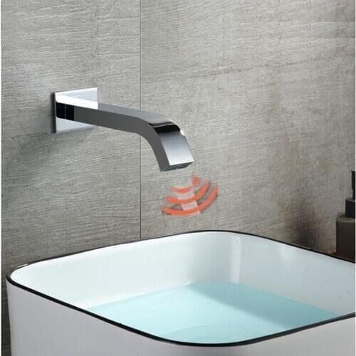 Brass Wall Mounted Integrated type Automatic Sensor Tap Wash Basin Touchless infrared Faucet hot cold square Sensor Faucet