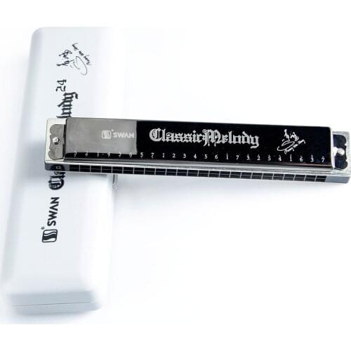 SWAN Upgrade Advanced 24 Holes Tremolo Harmonica C Key Polyphony Harmonica Octave-tuned Mouth Organ Harmonica with Case