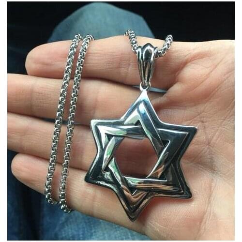 Vintage Fashion Jewelry Stainless Steel Large The star of David Pendant 24'' Rolo Chain Mens Necklace