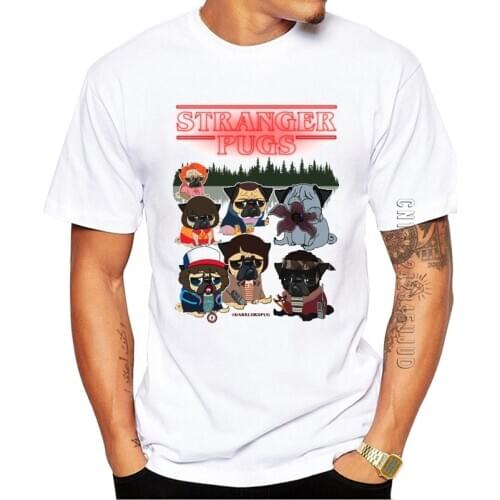 100% Cotton Newest Fashion Stranger Pugs Printed Men T-Shirt Short Sleeve Graphic Tshirt O-Neck Funny Tops Hipster Tees