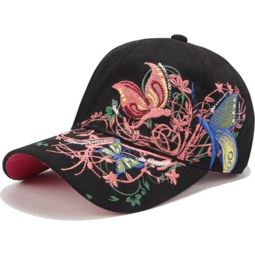 National Trend Reflector Butterfly Embroidery Printing National Style Baseball Sunscreen Cap