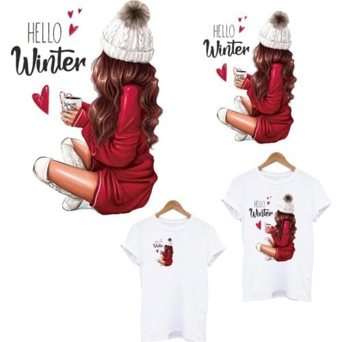 Russian Girl Iron On Patches For Clothing Winter Lady Thermal Transfers Sticker On Clothes Application of Iron On Patch Decor