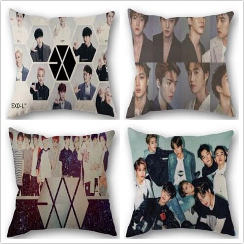 Custom KPOP EXO Cotton Linen Square Zippered Pillow Cover For Office Family Customize Your Picture 45*45cm DIY