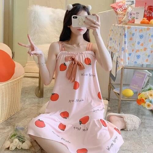 Womens Summer Nightdress 2021New Sexy Sleeveless Sling Dress Loose Large Size Women Nightwear Home Dress Robe Female Clothes