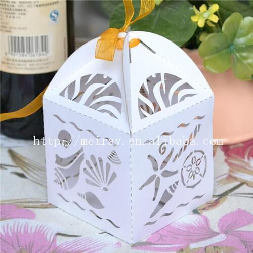 Latest design sea theme party decorations laser cut sea shells and sea fishing wedding gifts box sea themed weddings