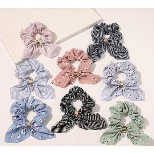 2021 New Floral Print Women Ponytail Scarf Elastic Hair Bands for Women Hair Bow Ties Scrunchies Hair Ropes Ribbon Hairbands