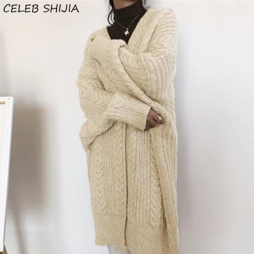 New Woman Cardigan Sweater Fall Thicken Gray Loose Long Knitting Cardigan Female Korean Chic Twist Harajuku Sweater Woman Autumn
