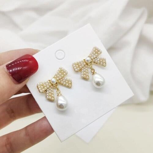 New arrival Pearls bowknot stud earrings for women girls fashion jewelry elegant delicate cute quality Drop Earrings daily wear