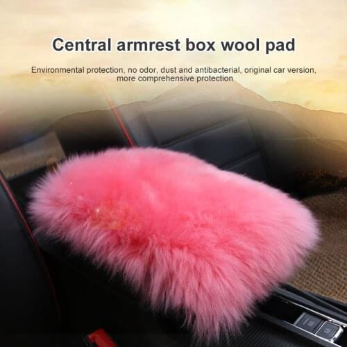 New Fashion Furry Armrest Cover for Car Real Sheepskin Wool Fur Soft Fluffy Auto Center Console Cover Universal Fit