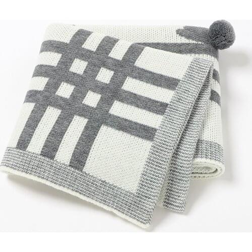Baby Blanket Knit Soft Newborn Girl Boy Cute Rabbit Plaid Bedding Crib Quilt Fashion Pompom Toddler Infant Stroller Swaddle Wrap