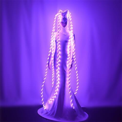 M07 Party wears long dress dj ds show outfits singer performance clothe RGB colorful led costume luminous glowing skirt hairs dj