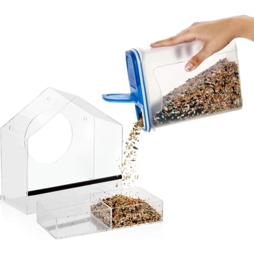 Window Birds Feeder Weather Proof House Shape Clear Acrylic Feeder with 3 Sucker for Outdoors Songbird MUMR999